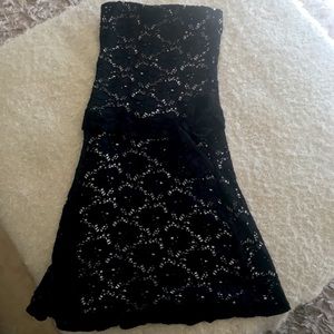 Strapless Black & White Stretch Dress Lace Knit S